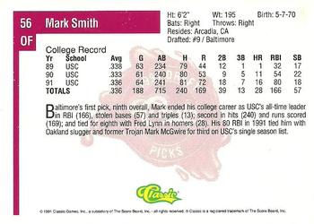 1991 Classic Four Sport #56 Mark Smith Back