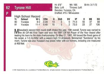 1991 Classic Four Sport #62 Tyrone Hill Back
