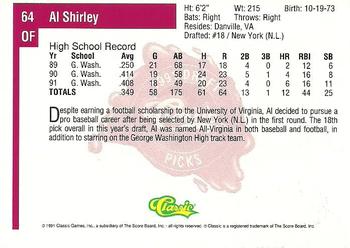 1991 Classic Four Sport #64 Al Shirley Back