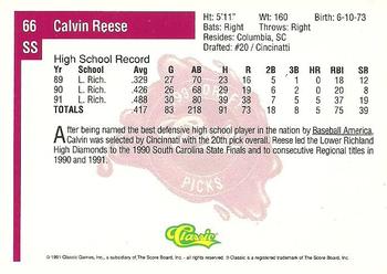 1991 Classic Four Sport #66 Calvin Reese Back