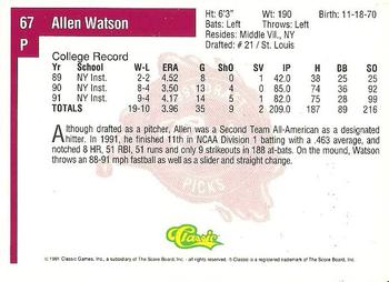1991 Classic Four Sport #67 Allen Watson Back