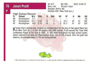 1991 Classic Four Sport #76 Jason Pruitt Back