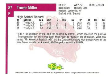 1991 Classic Four Sport #87 Trever Miller Back
