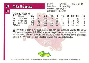 1991 Classic Four Sport #89 Mike Groppuso Back