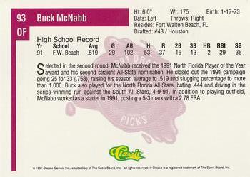 1991 Classic Four Sport #93 Buck McNabb Back