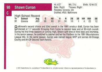 1991 Classic Four Sport #98 Shawn Curran Back