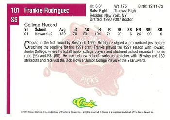 1991 Classic Four Sport #101 Frankie Rodriguez Back