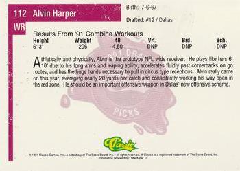 1991 Classic Four Sport #112 Alvin Harper Back