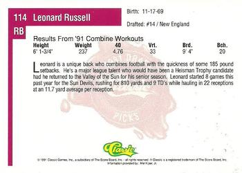 1991 Classic Four Sport #114 Leonard Russell Back