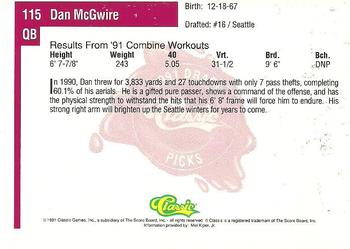 1991 Classic Four Sport #115 Dan McGwire Back
