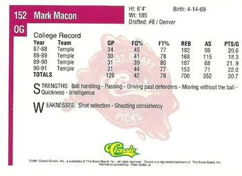 1991 Classic Four Sport #152 Mark Macon Back