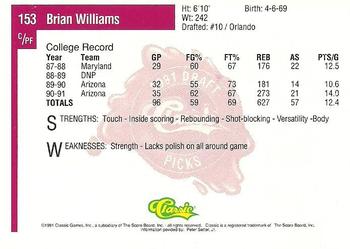 1991 Classic Four Sport #153 Brian Williams Back