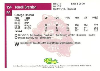 1991 Classic Four Sport #154 Terrell Brandon Back