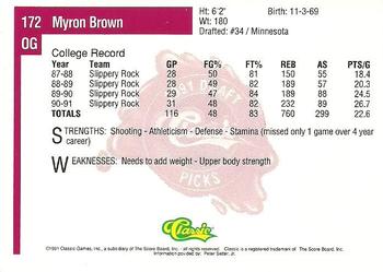 1991 Classic Four Sport #172 Myron Brown Back