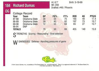 1991 Classic Four Sport #184 Richard Dumas Back