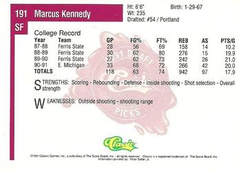 1991 Classic Four Sport #191 Marcus Kennedy Back