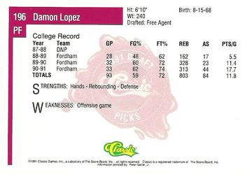 1991 Classic Four Sport #196 Damon Lopez Back