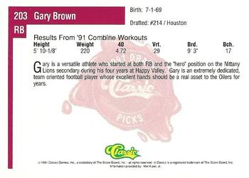 1991 Classic Four Sport #203 Gary Brown Back