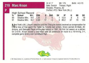 1991 Classic Four Sport #219 Marc Kroon Back