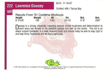1991 Classic Four Sport #222 Lawrence Dawsey Back