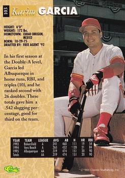 1995 Classic Five Sport #103 Karim Garcia Back