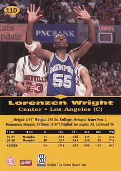 1996-97 Score Board All Sport PPF #110 Lorenzen Wright Back