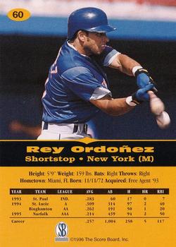 1996-97 Score Board All Sport PPF #60 Rey Ordonez Back