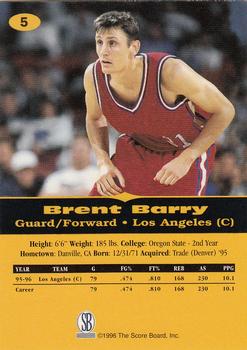 1996-97 Score Board All Sport PPF #5 Brent Barry Back