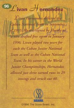 1996-97 Score Board All Sport PPF #96 Livan Hernandez Back