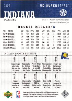 2002-03 UD SuperStars #104 Reggie Miller Back
