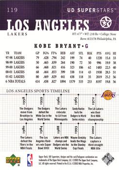 2002-03 UD SuperStars #119 Kobe Bryant Back
