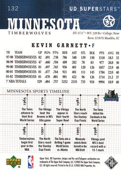 2002-03 UD SuperStars #132 Kevin Garnett Back