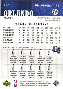 2002-03 UD SuperStars #180 Tracy McGrady Back