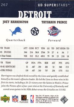 2002-03 UD SuperStars #267 Joey Harrington / Tayshaun Prince Back