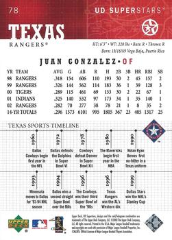 2002-03 UD SuperStars #78 Juan Gonzalez Back