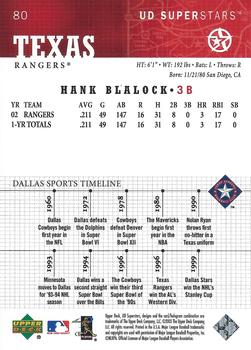 2002-03 UD SuperStars #80 Hank Blalock Back
