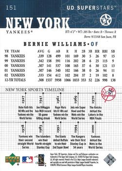 2002-03 UD SuperStars #151 Bernie Williams Back