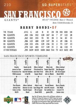 2002-03 UD SuperStars #210 Barry Bonds Back