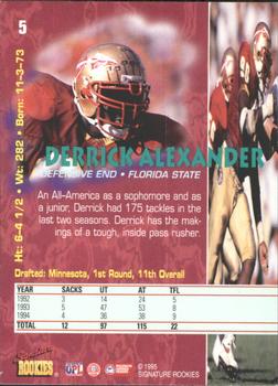 1995 Signature Rookies Tetrad #5 Derrick Alexander Back