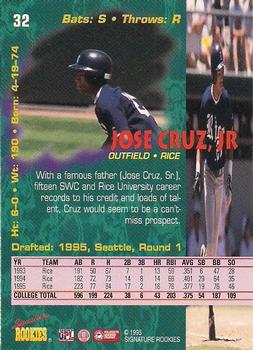 1995 Signature Rookies Tetrad #32 Jose Cruz Jr. Back