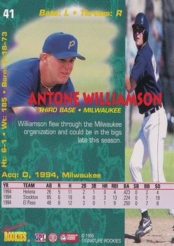 1995 Signature Rookies Tetrad #41 Antone Williamson Back