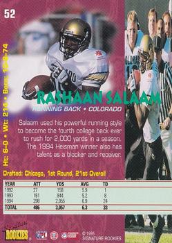 1995 Signature Rookies Tetrad #52 Rashaan Salaam Back