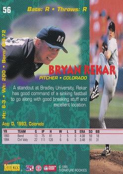 1995 Signature Rookies Tetrad #56 Bryan Rekar Back