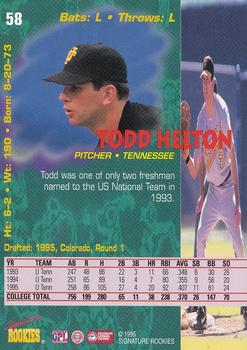 1995 Signature Rookies Tetrad #58 Todd Helton Back