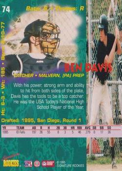 1995 Signature Rookies Tetrad #74 Ben Davis Back
