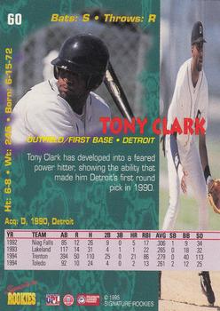 1995 Signature Rookies Tetrad #60 Tony Clark Back