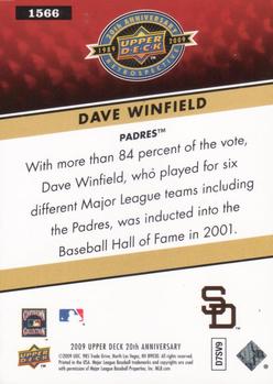2009 Upper Deck 20th Anniversary #1566 Dave Winfield Back