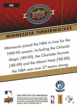 2009 Upper Deck 20th Anniversary #92 Minnesota Timberwolves Back