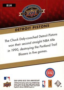 2009 Upper Deck 20th Anniversary #216 Detroit Pistons Back