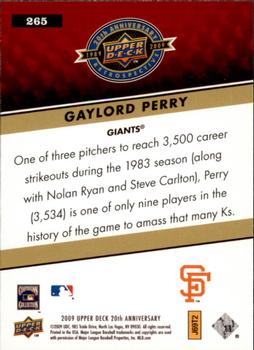2009 Upper Deck 20th Anniversary #265 Gaylord Perry Back